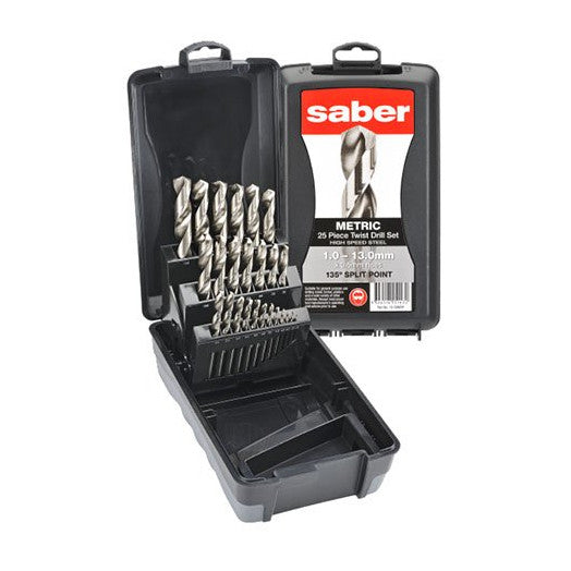 25Pce Metric 1-13mm HSS Bright Finish Drill Set in Plastic Case 8002-M3 by Saber