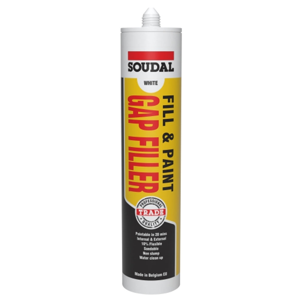 300ml Cartridge of Fill &amp; Paint Gap Filler in White 122394 by Soudal