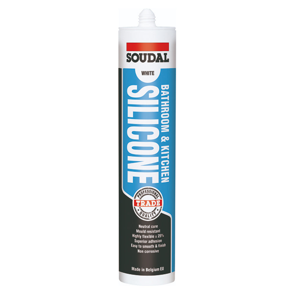 300ml Cartridge of Bathroom &amp; Kitchen Silicone in White 127783 by Soudal