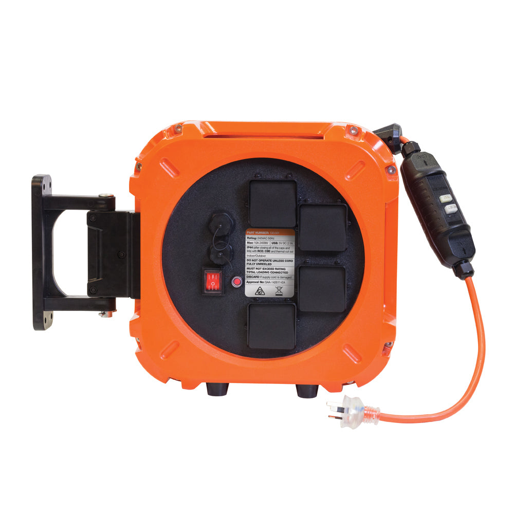 10Amp 18m Retractable Power Extension Cable Reel & RCD Power Board & USB Ports 130.001 by Jamec PEM