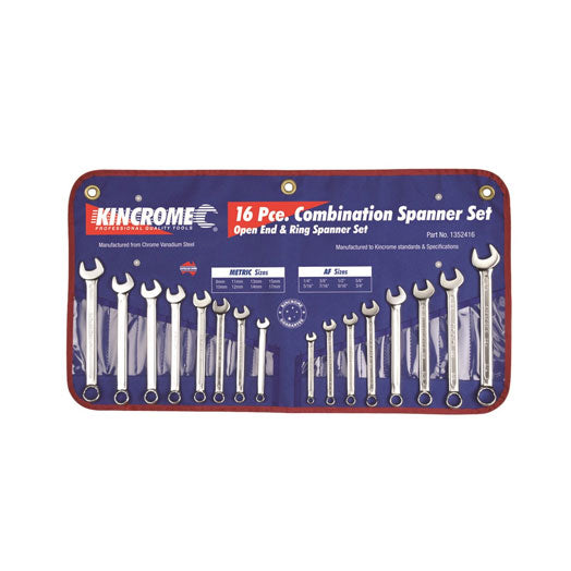 16Pce Imperial & Metric Combination Spanner Set 1352416 by Kincrome