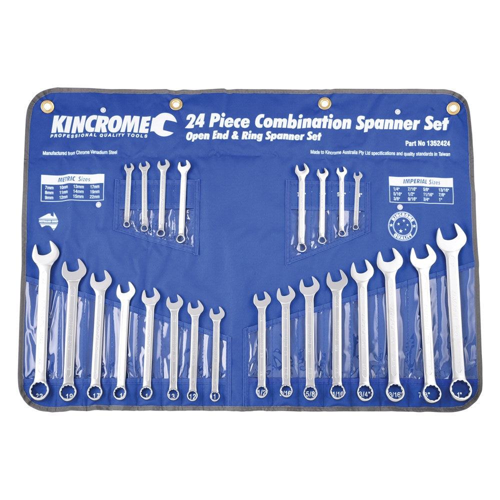 24Pce Combination Spanner Set Imperial & Metric 1352424 by Kincrome