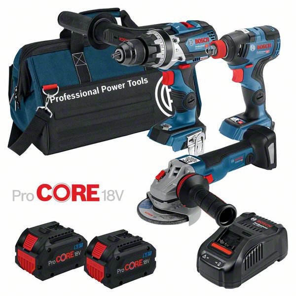 18V 8.0Ah 3Pce Brushless Drill Driver + Impact Driver + Angle Grinder Kit (0615990L27) by Bosch