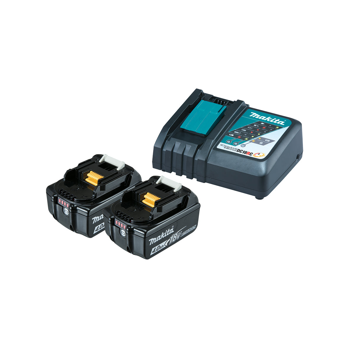 18V Single Port Rapid Battery Charger with Two 4.0Ah Fuel Gauge Batteries Kit 198497-6 by Makita
