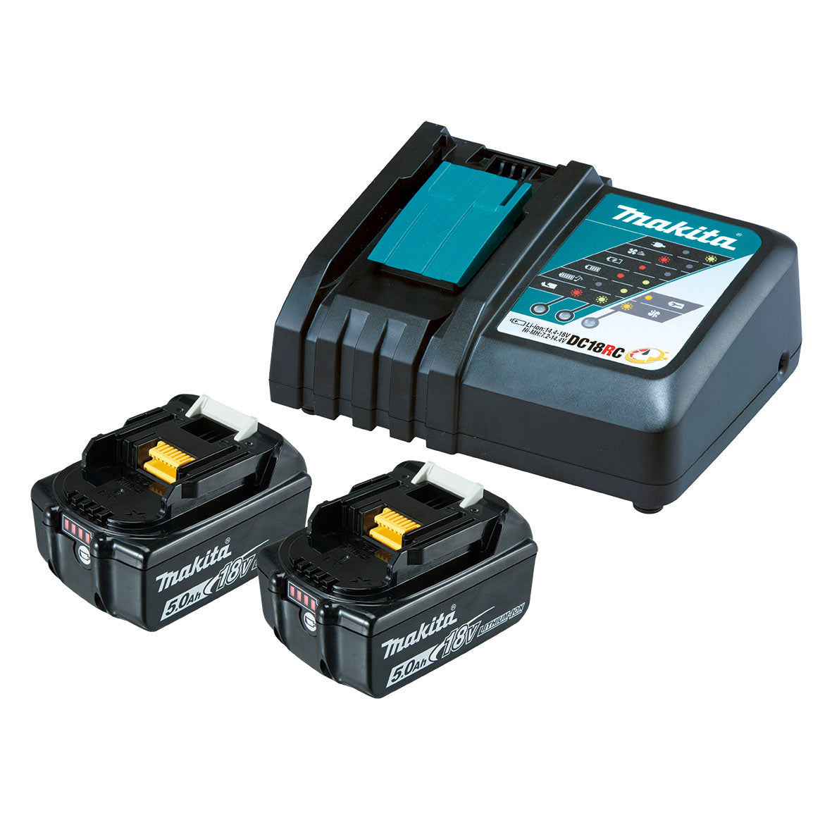 18V Single Port Rapid Battery Charger with 2 x 5.0Ah Batteries 199179-3 by Makita