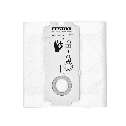 5Pce Replacement Selfclean Filter Bags suit CT 15 / CT MINI / CT MIDI-2 (204308) by Festool