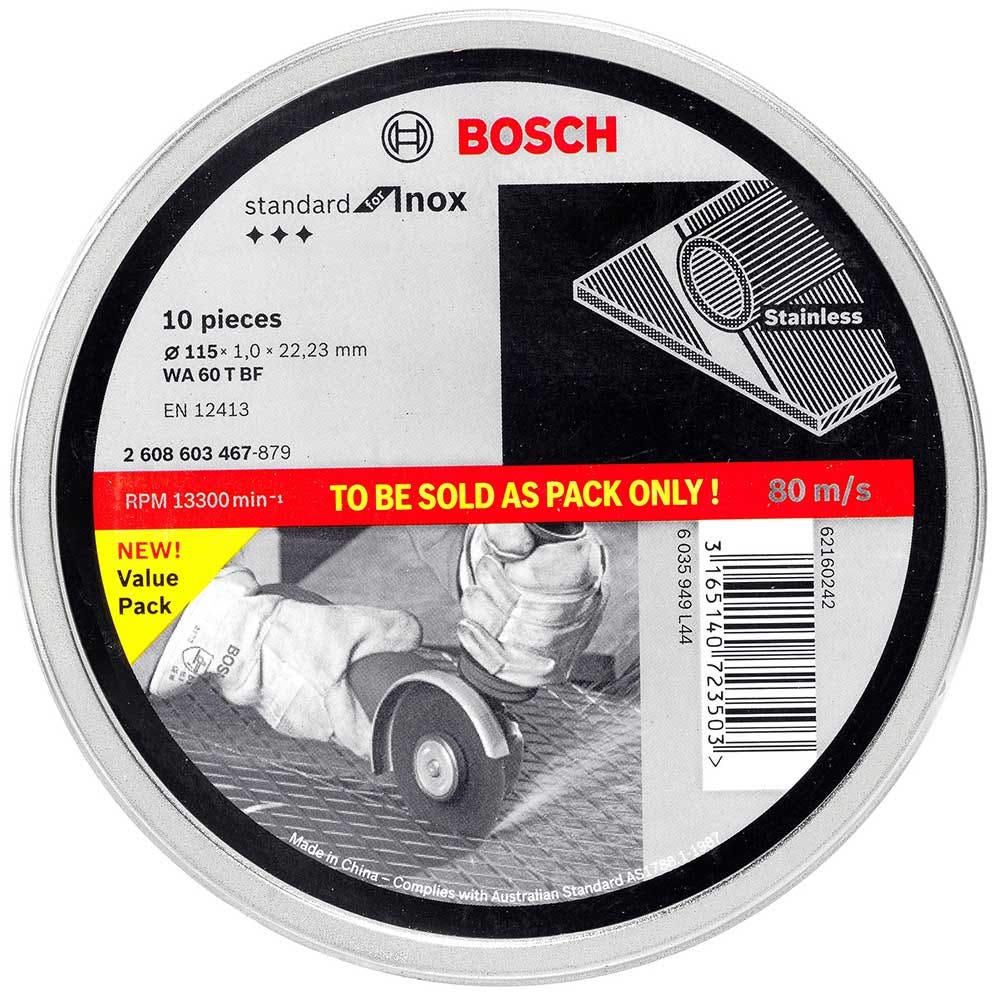 Metal - Stainless Steel Abrasive Cutting Disc 115mm x 1mm (10Pce) 2608603467 by Bosch