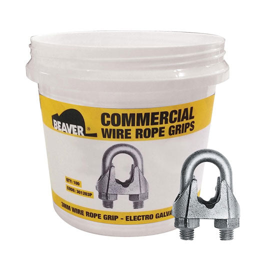 50 Pack Pail of 10mm Electro Galvanised Wire Rope Grip 10 301210P by Beaver