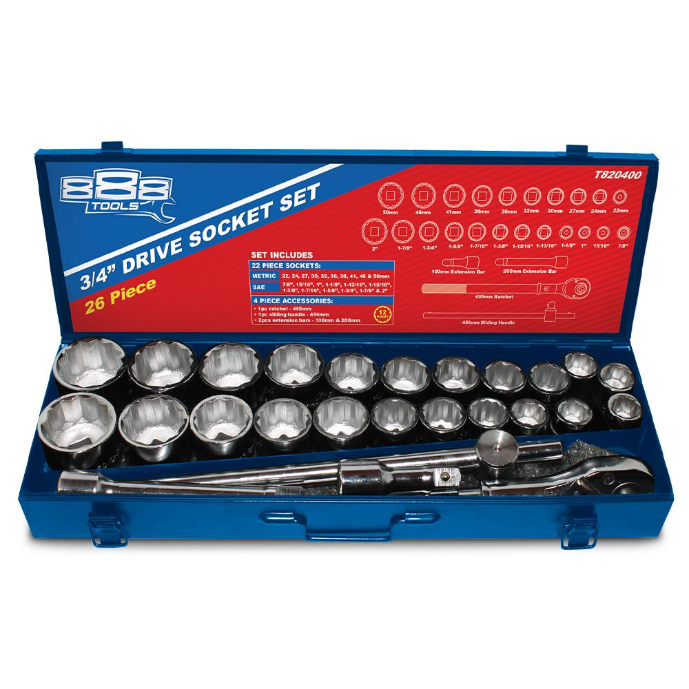 26Pce 3/4" Socket Set Drive T820400 by SP Tools