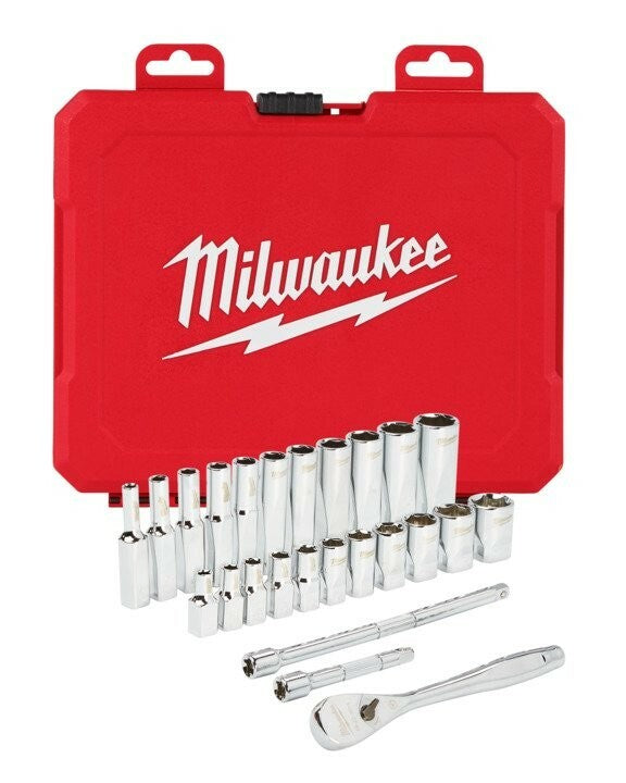 26pce 1/4" Imperial Ratchet + Socket Set 48229404 by Milwaukee