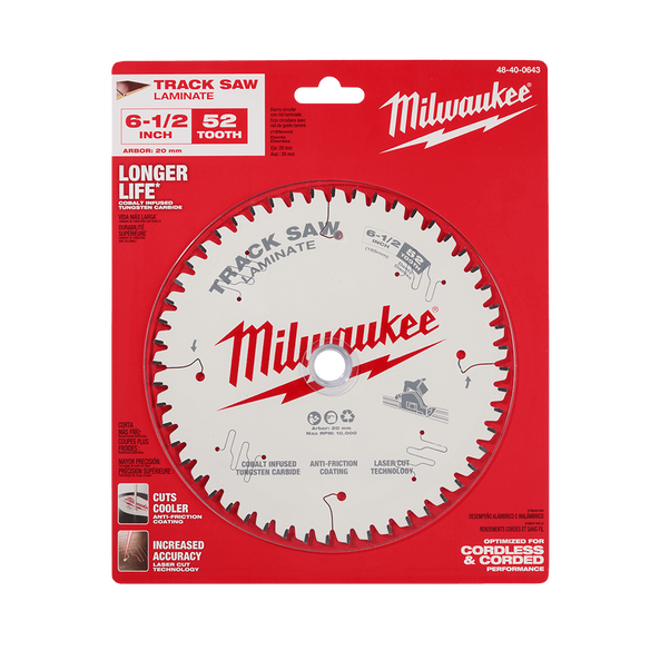 165mm (6-1/2") x 20mm x 52T Laminate Track Saw Blade 48400643 by Milwaukee