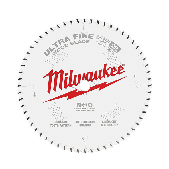 184mm (7-1/4") x 20mm x 60T Circular Saw Blade suit Ultra Fine Finish (In Hang Sell Pack) 48408730 by Milwaukee