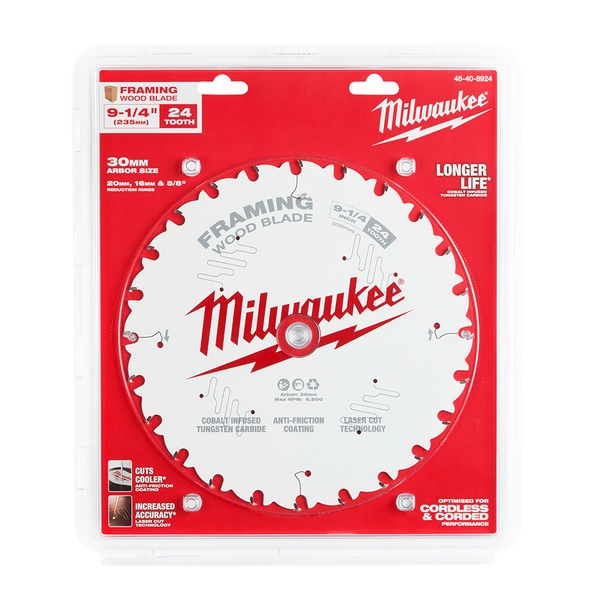 235mm (9-1/4") x 20mm x 24T Circular Saw Blade suit Framing 48408924 by Milwaukee