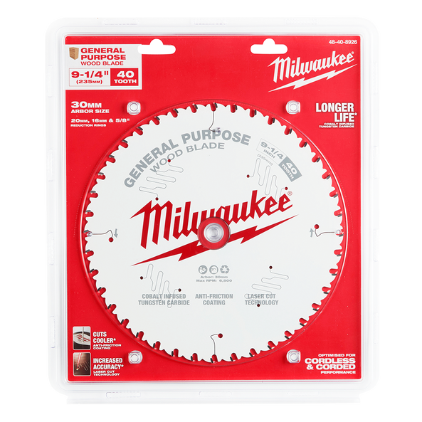 235mm (9-1/4") x 20mm x 40T Circular Saw Blade suit Fine Finishing 48408926 by Milwaukee