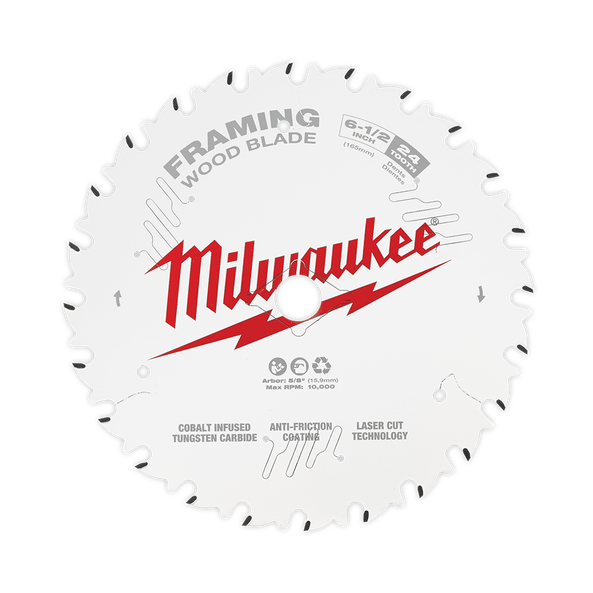 165mm (6-1/2") x 20mm x 24T Circular Saw Blade suit Framing (Hang Sell Pack) 48408620 by Milwaukee
