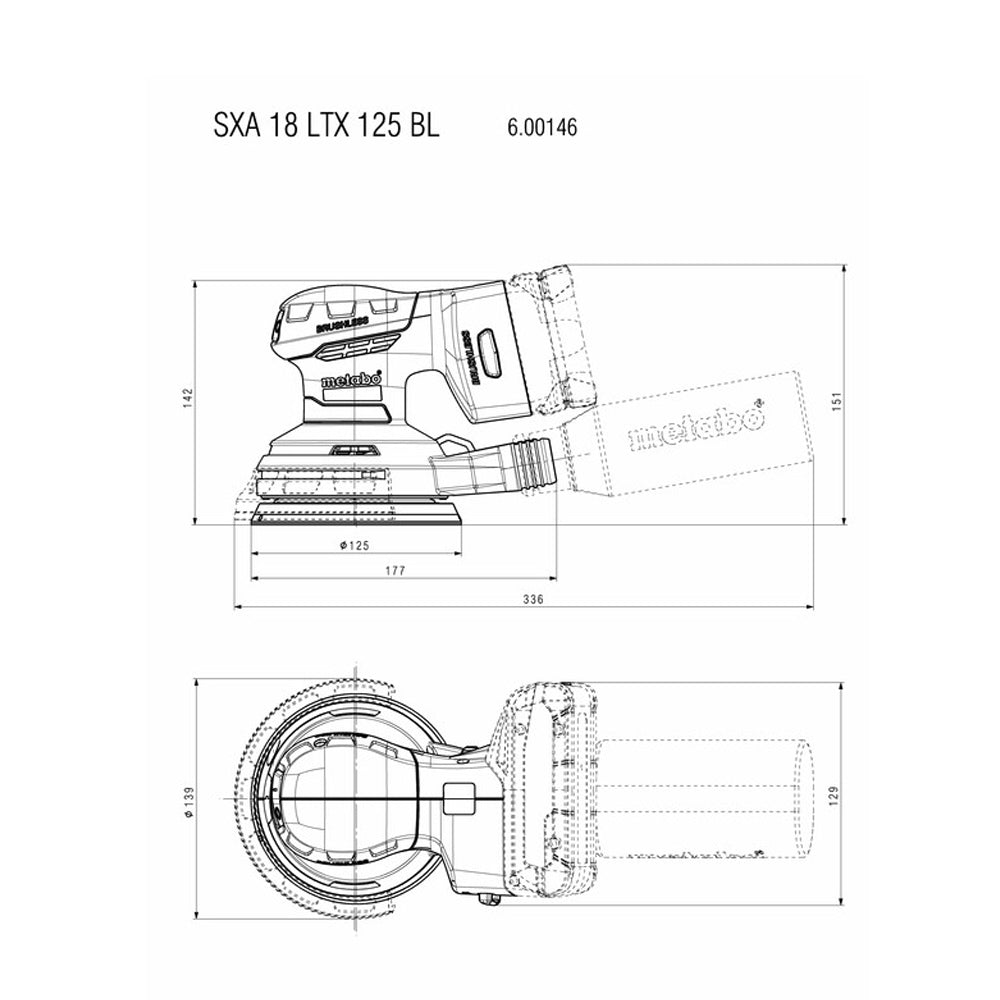 125mm (5") 18V Random Orbital Sander Bare (Tool Only) SXA 18 LTX 125 BL (600146850) by Metabo