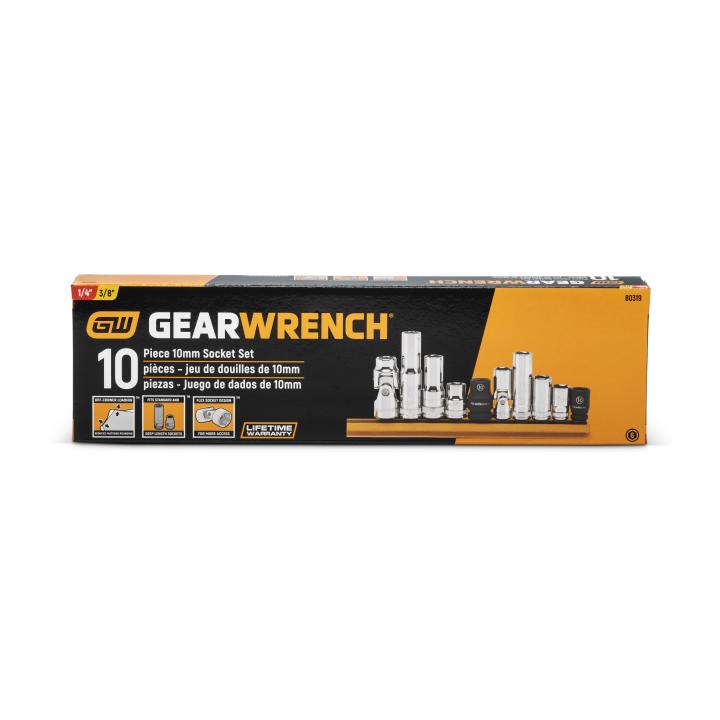 10 Pc 1/4” & 3/8” Drive 6 Point 10mm Socket Set 80319 by Gearwrench