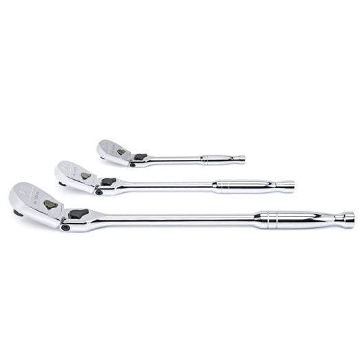 3Pce 1/4", 3/8" & 1/2" Drive 84 Tooth Locking Flex Head Teardrop Ratchet Set 81276 by Gearwrench