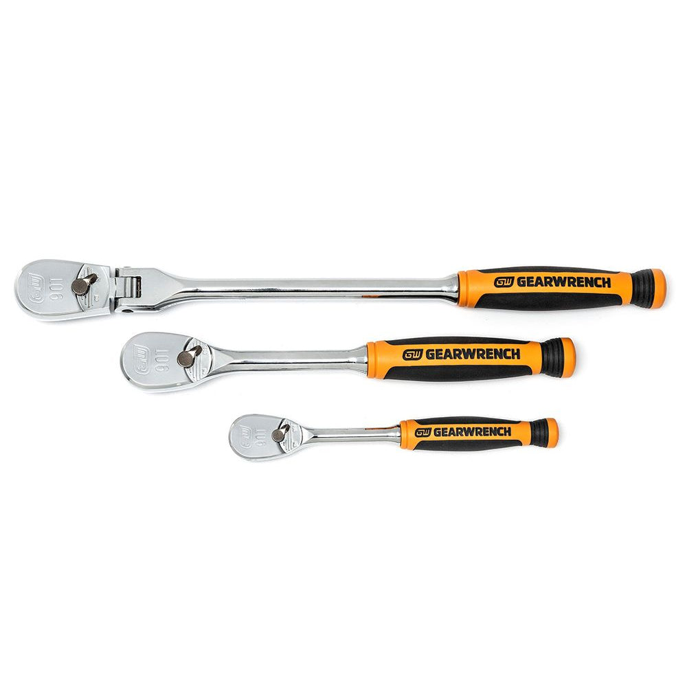 3Pce 1/4" & 3/8" & 1/2" Drive 90 Tooth Dual Material Locking Flex Head Ratchet Set 81298T by Gearwrench