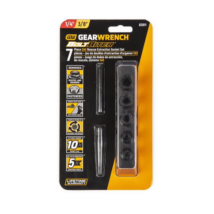 7 Pc 1/4” & 3/8” Drive SAE Bolt Biter™ Impact Extraction Socket Set 83911 by Gearwrench