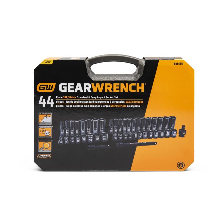 44 Pc 3/8” Drive 6 Point Standard & Deep Impact Metric & SAE Socket Set 84916N by Gearwrench