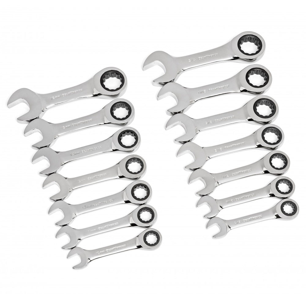 14Pce 72T 12 Point Stubby Ratcheting Metric / Imperial Combo Wrench Set 85206 by Gearwrench