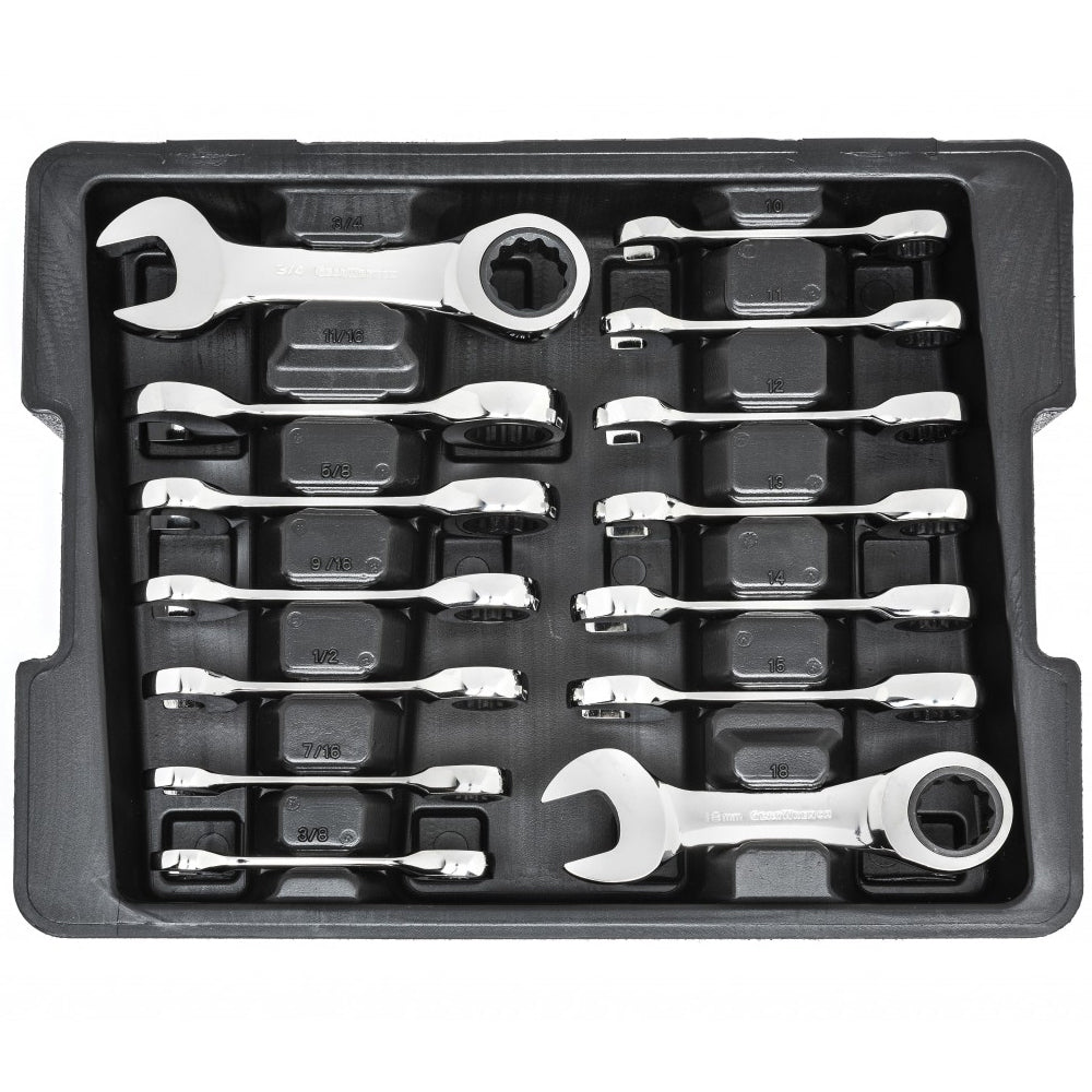 14Pce 72T 12 Point Stubby Ratcheting Metric / Imperial Combo Wrench Set 85206 by Gearwrench