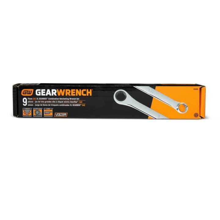 9 Pc 72-Tooth 12 Point XL GearBox™ Double Box Ratcheting SAE Wrench Set 85998 by Gearwrench