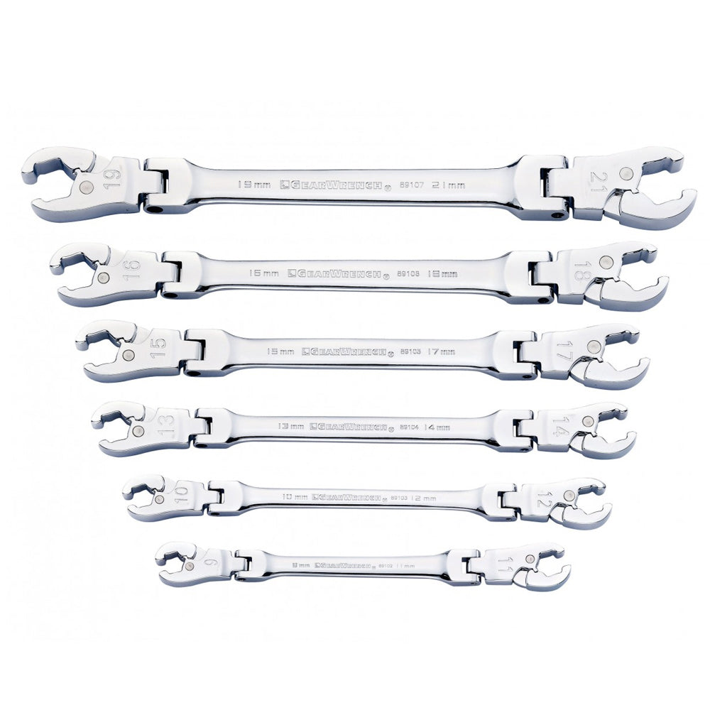 6Pce Ratcheting Flex Head Flare Nut Metric Wrench Set 89101D by Gearwrench