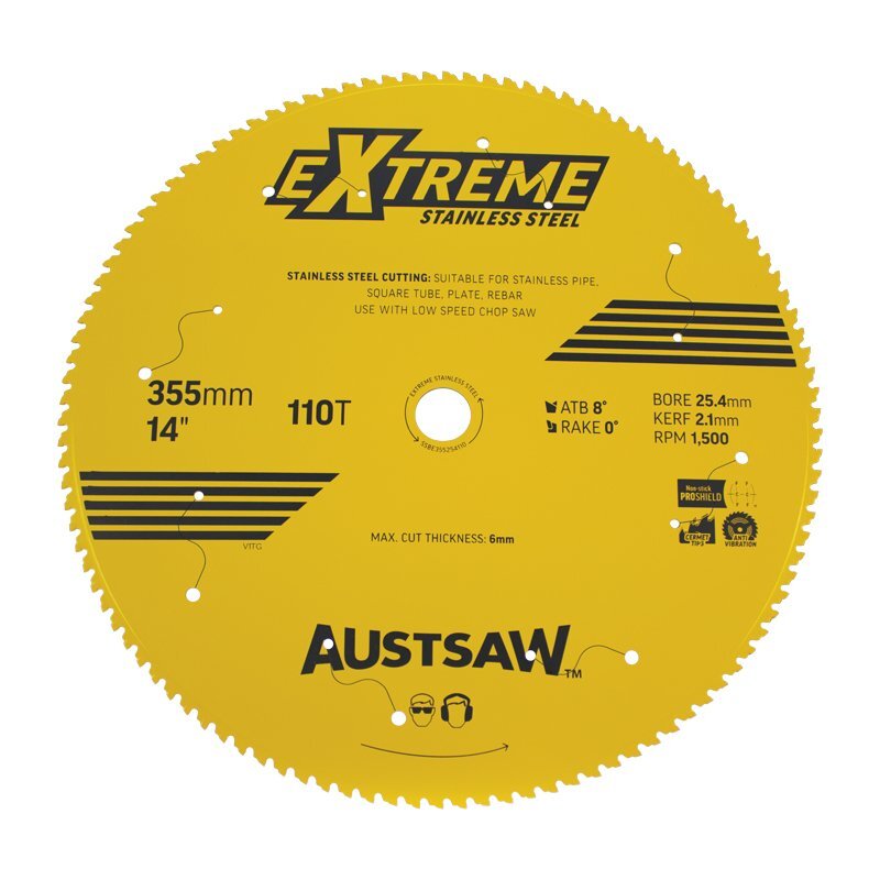 355mm (14") x 25.4 x 110T Extreme Stainless Steel Cutting Circular Saw Blade SSBE355254110 by Austsaw