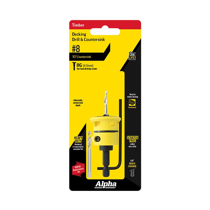 No.8 Decking Countersink TCT with Spare Drill and Hex Key ASD080 by Alpha