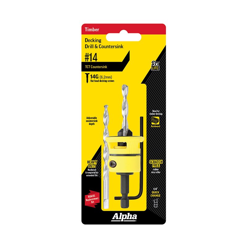 No.14 Decking Countersink TCT with Spare Drill and Hex Key ASD140 by Alpha