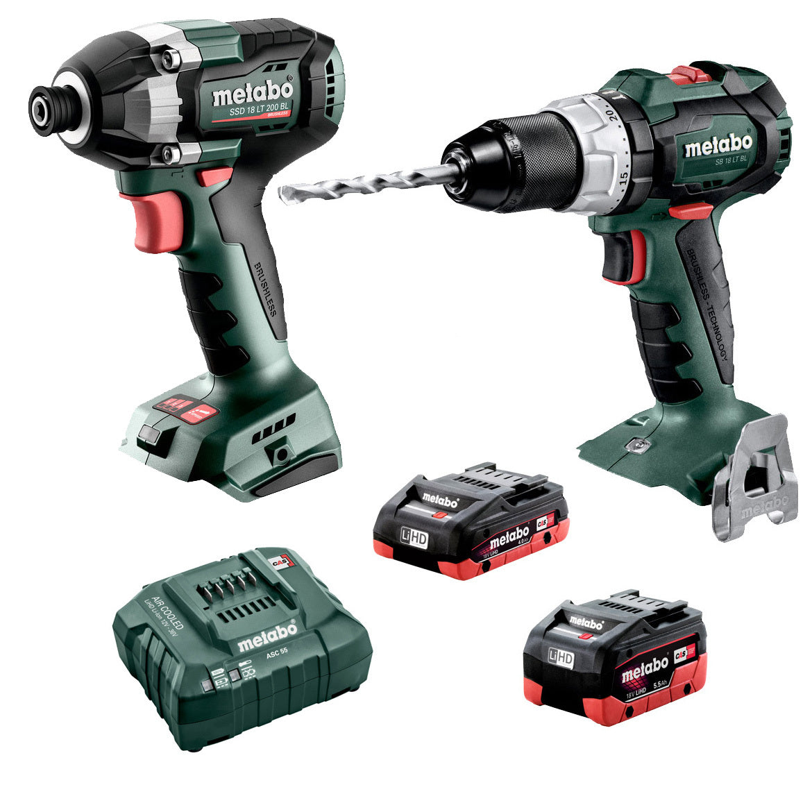 18V 2Pce 4.0Ah + 5.5Ah Brushless Kit MET18BL22HD455DE (AU68204450) by Metabo