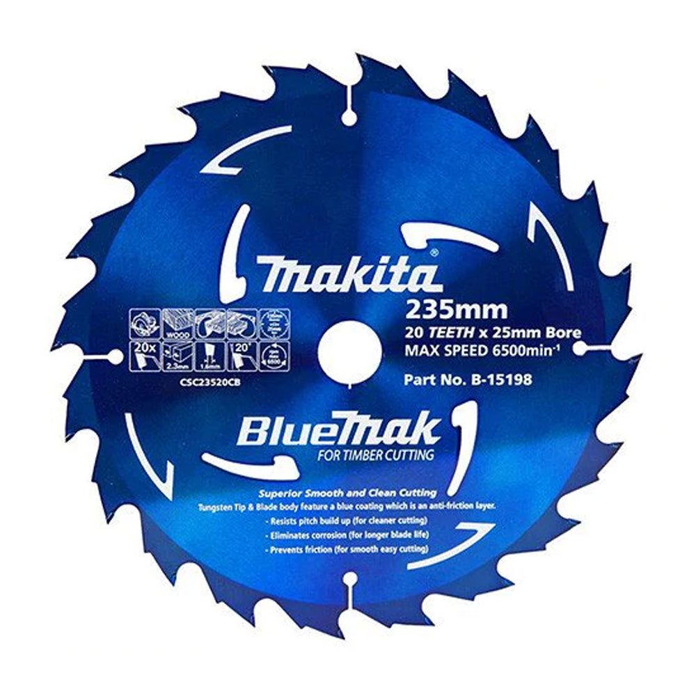 235mm x 25mm x 20T TCT Wood Cut BlueMak Saw Blade B-15198 by Makita