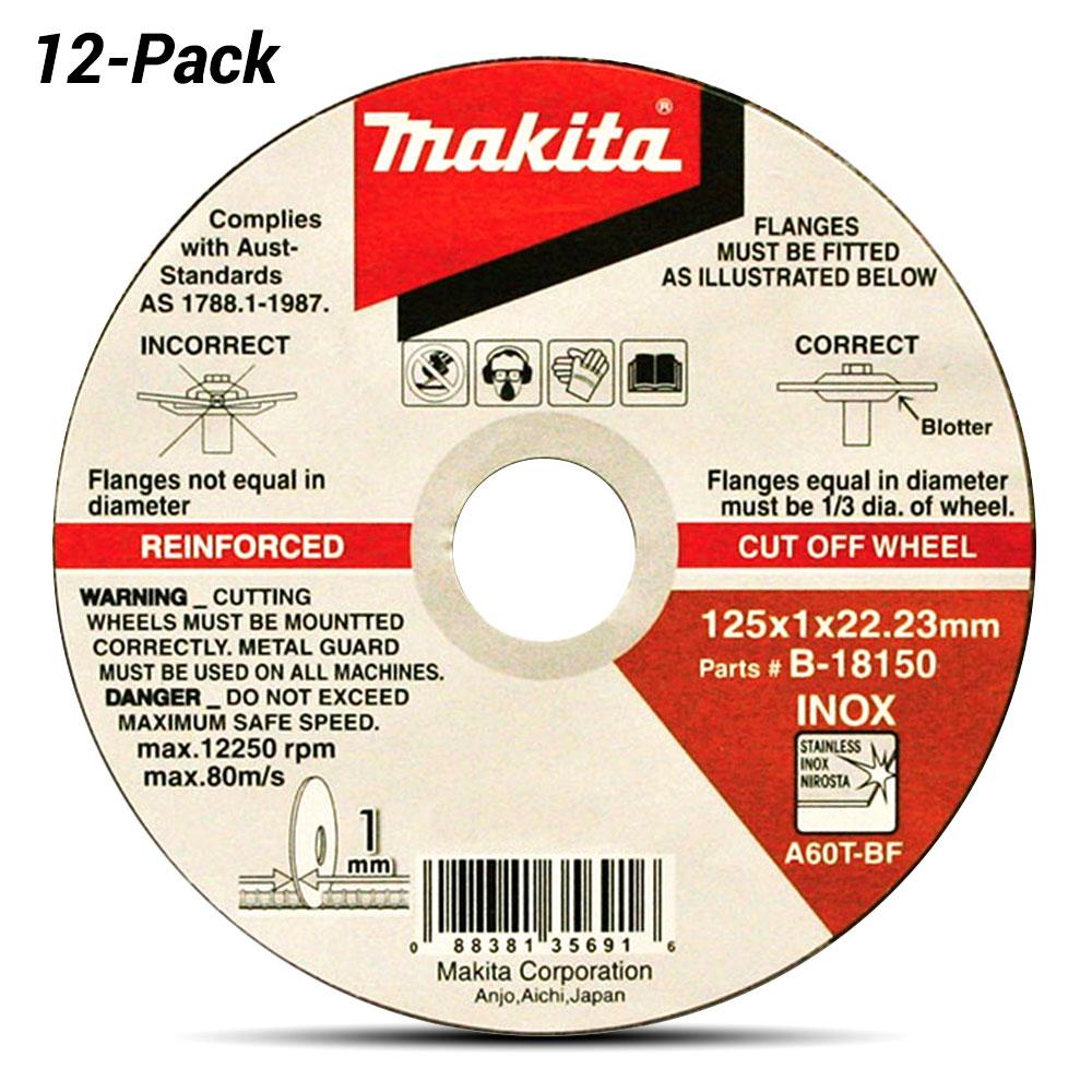12Pce 125mm x 1mm x 22.23mm Elite Inox Metal Cutting Discs B-18150-12 by Makita