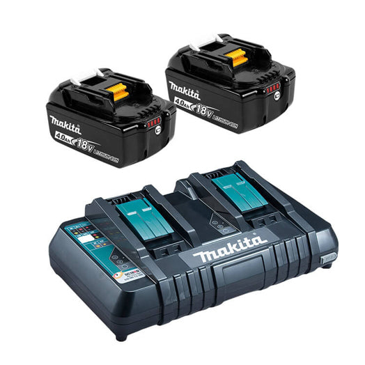 18V Dual Port Rapid Battery Charger with Two 4.0Ah Fuel Gauge Batteries Kit B-90180 by Makita