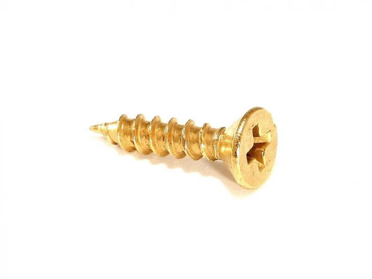100Pce 10mm x 2mm Brass Plated Wood Screws with Countersunk Phillips Head BS11