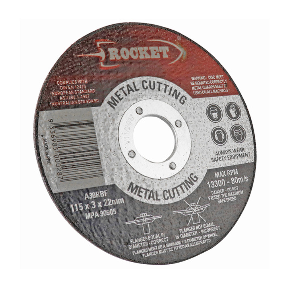 115mm (4-1/2") x 3mm x 22mm Angle Grinder Metal Cutting Disc CDM115322 By Rocket