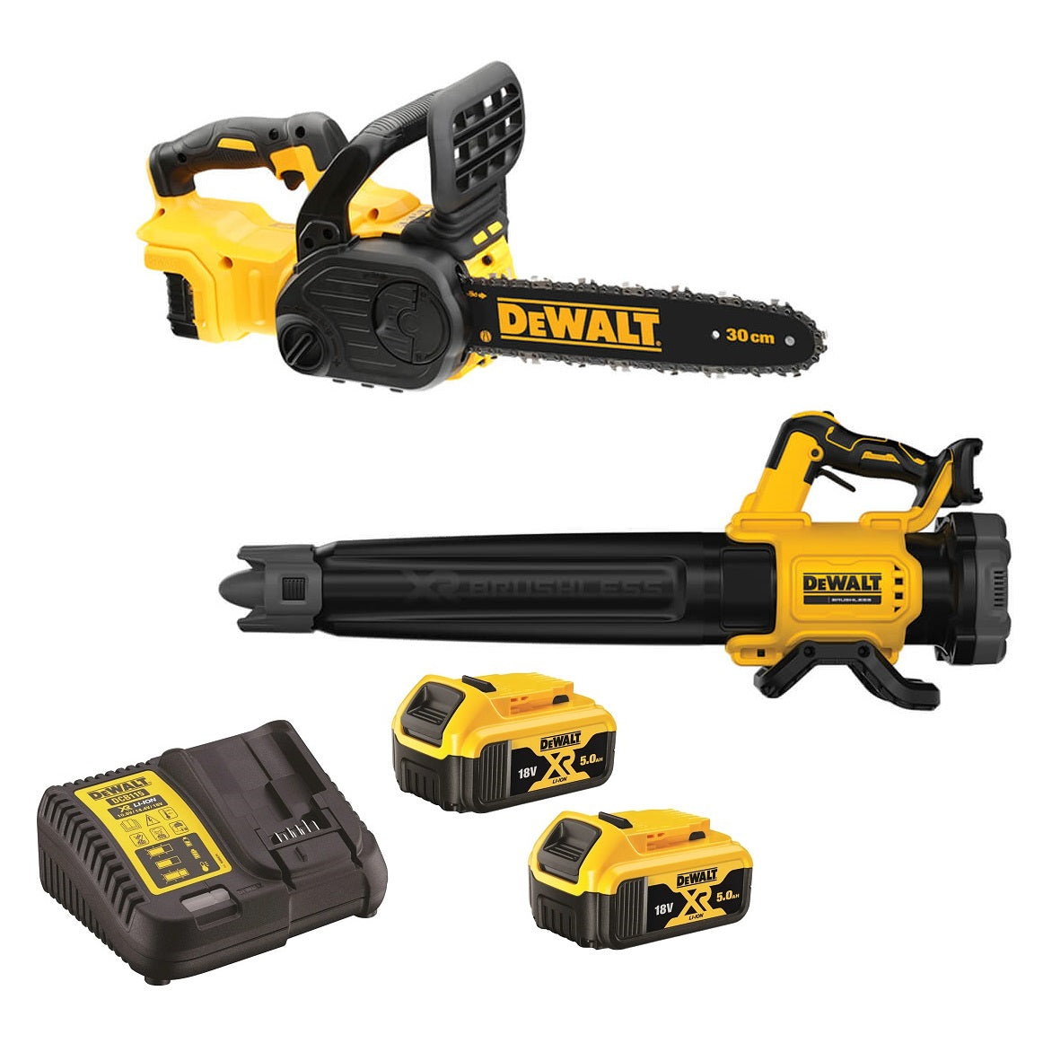 2Pce 18V 5.0Ah Chainsaw + Blower Kit DCZ243P2-XE by Dewalt