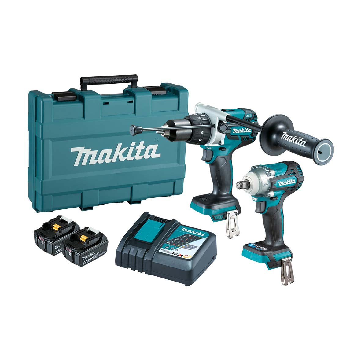 18V 5.0AH 2Pce Brushless Hammer Drill + Impact Wrench Kit DLX2370T by Makita