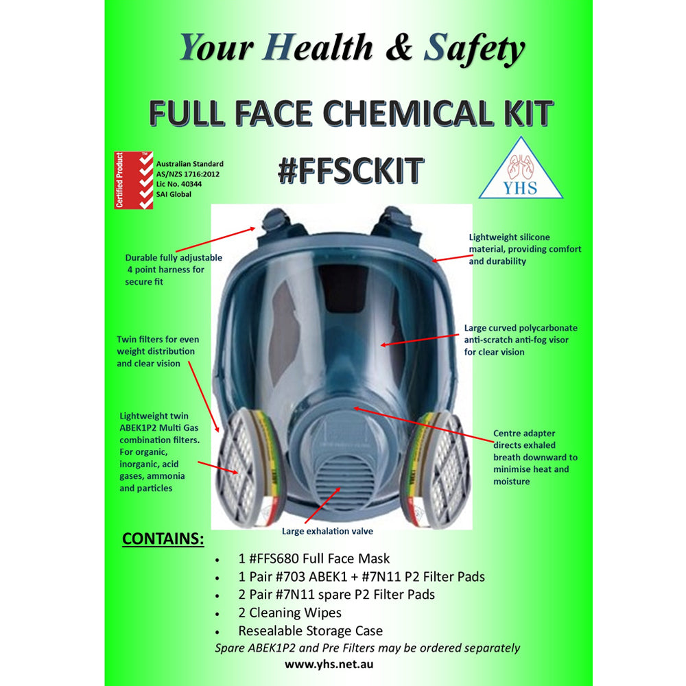 Full Face Mask Reusable Chemical Respirator Kit ABEK1P2 FFSCKIT by YHS