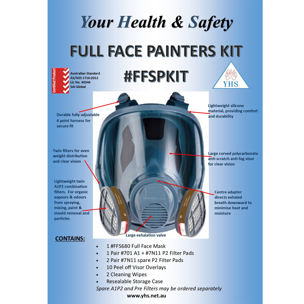 Full Face Mask Painters Reusable Respirator Kit P3 OV FFSPKIT by YHS