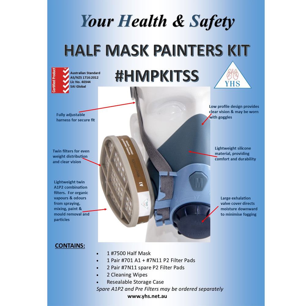 Half Mask Reusable Painters Respirator Kit P2 HMPKITSS by YHS