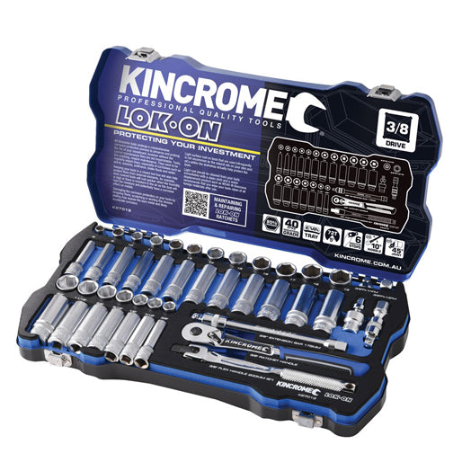 45Pce Lok-On Socket Set 3/8" Drive Metric + Imperial K27013 By Kincrome