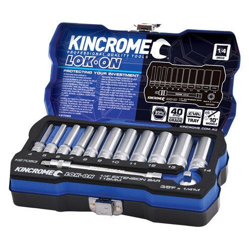 13Pce 1/4" Lock-On Socket & Extension Set K27053 By Kincrome