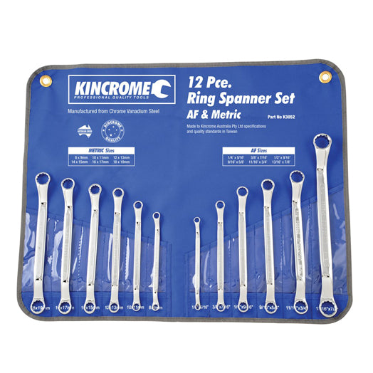 12Pce Double Ring Spanner Set Imperial + Metric K3052 by Kincrome