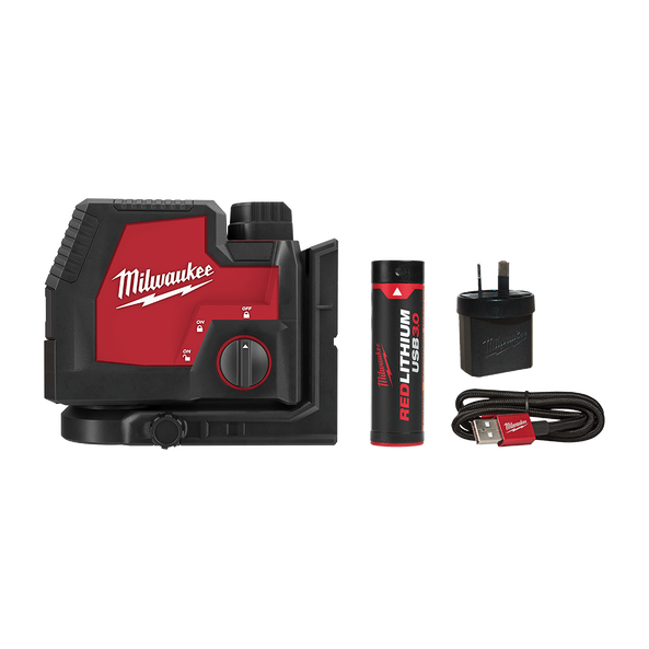 REDLITHIUM USB Rechargeable Cross Line + 2 Plumb Laser Kit L4CPL-301C by Milwaukee