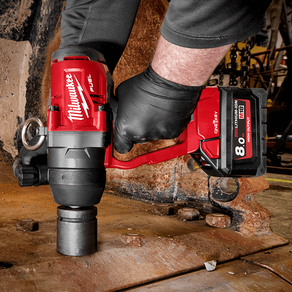 18V 8.0Ah FUEL ONE-KEY 1" High Torque Impact Wrench with Friction Ring Kit M18ONEFHIWF1-802B by Milwaukee