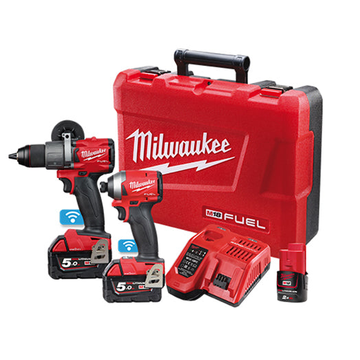 2Pce 18V 5.0Ah Hammer Drill + Impact Driver Kit M18ONEPP2A2-502C by Milwaukee