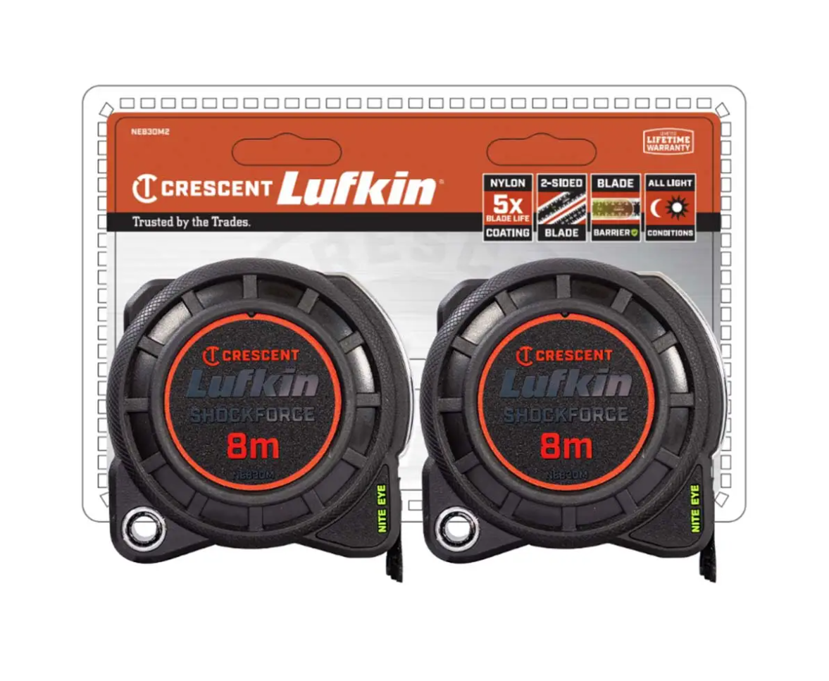 8m x 30mm Tape Measure Twin Pack NE830M2 by Crescent Lufkin